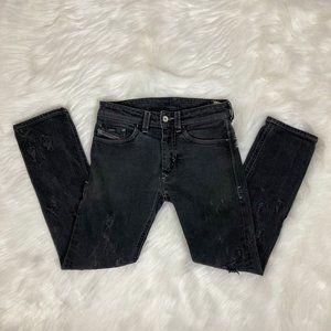 DIESEL - 26 X 30 -  Customized "Thanaz Stretch" Black Distressed Skinny Jeans